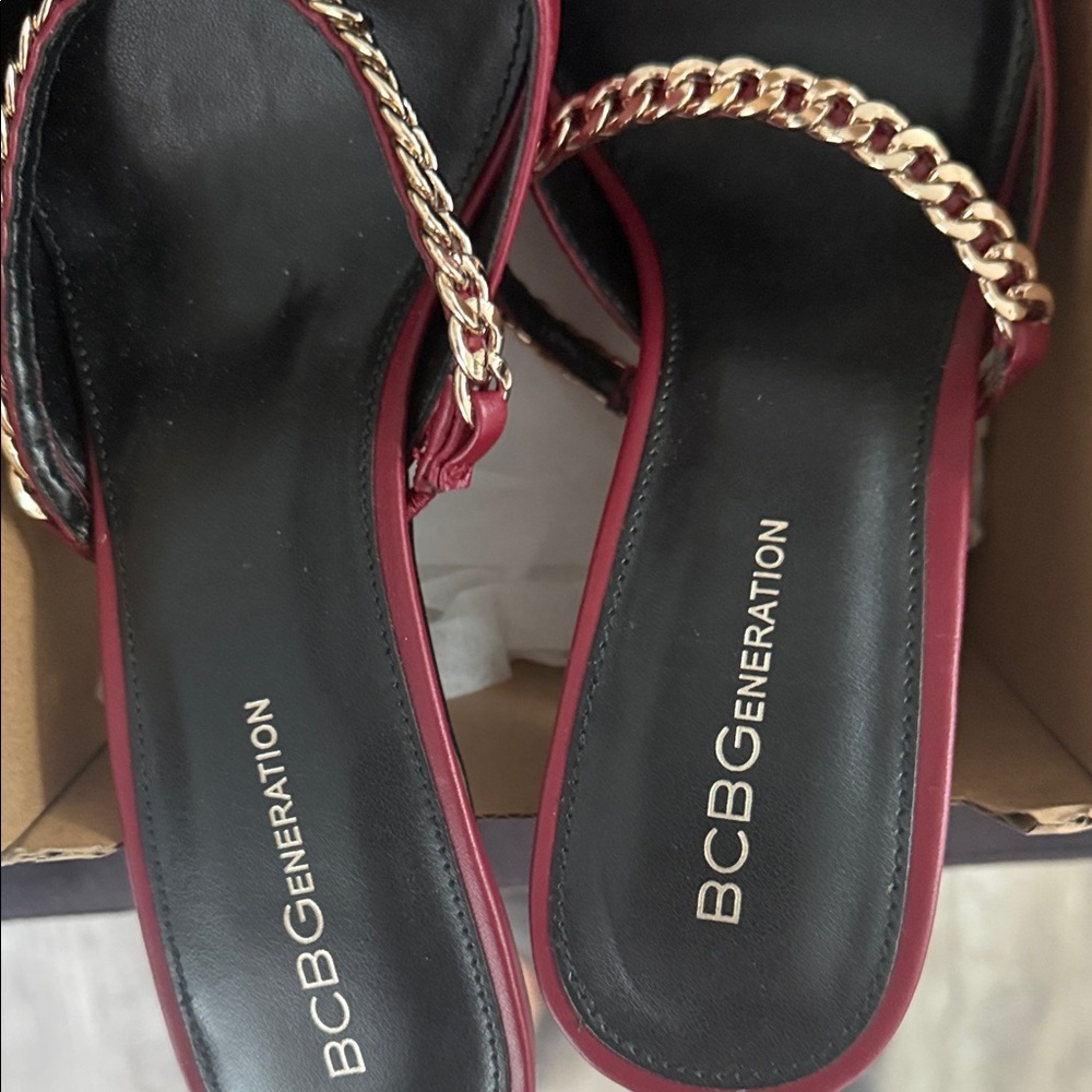 Brand new last week at this price - BCBGeneration gold Chain Red/Maroon Mules - Picture 6 of 6